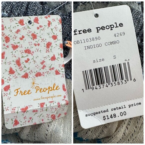 Free People Dress NWT $148 All Lined Up Stripe Blue Gray Tiered Ruffle Hem Sz S - Picture 7 of 13